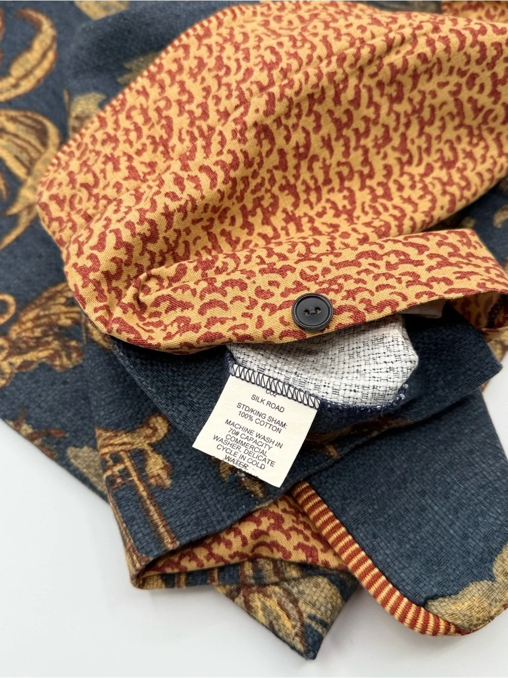 Silk Road Blue Cotton Jacquard Pillow Sham Chinoiserie Print 2 Standard/King